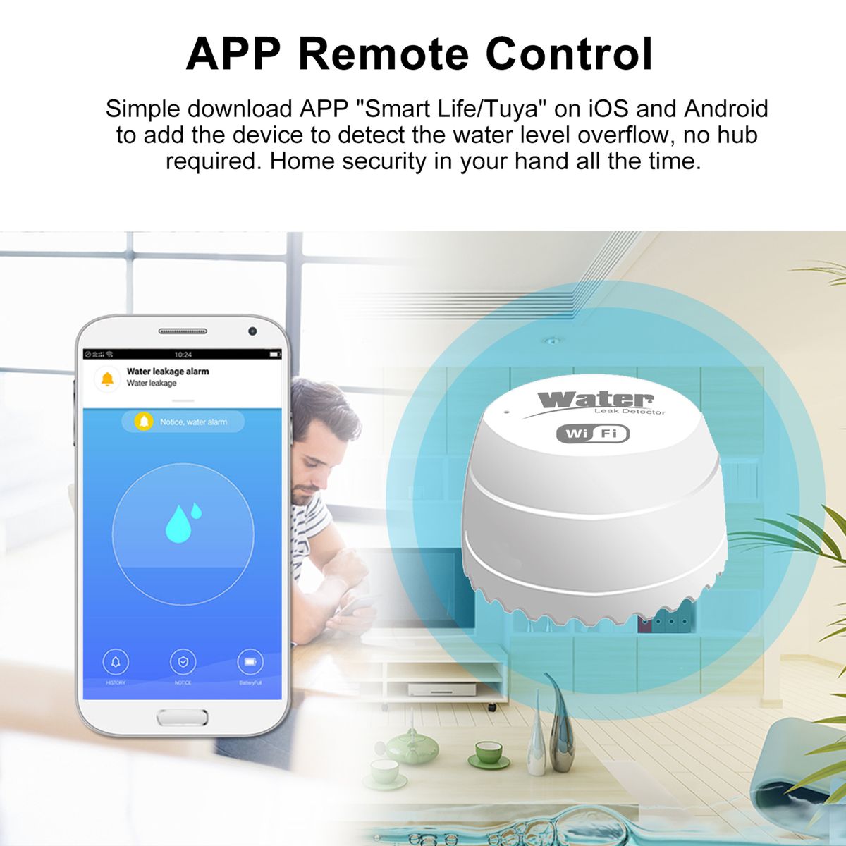WIFI Water Leak Sensor Water Leakage Intrusion Detector