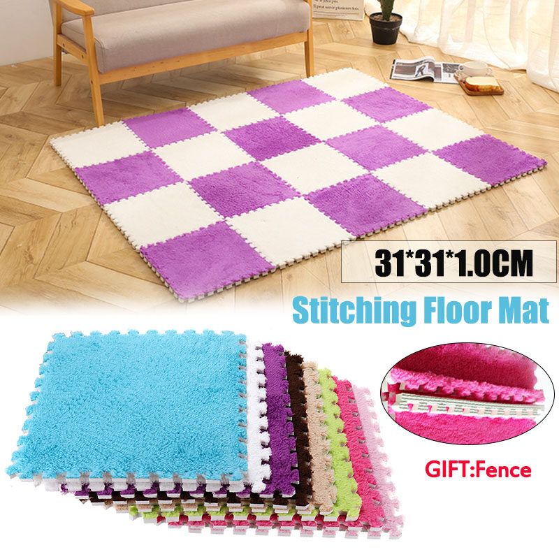 Carpet Bedroom Full Bedside Children's Plush Suede Foam Square Stitching Tatami Floor Mat Bay Window Cushion For Living Room Bedroom Study Kitchen Bathroom Balcony Purple