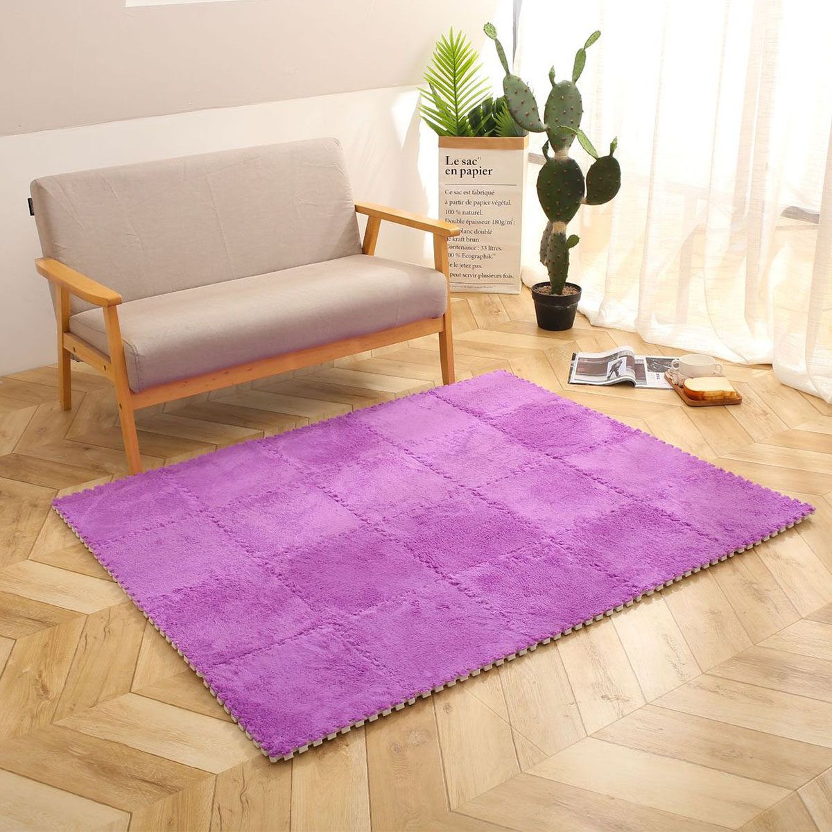 Carpet Bedroom Full Bedside Children's Plush Suede Foam Square Stitching Tatami Floor Mat Bay Window Cushion For Living Room Bedroom Study Kitchen Bathroom Balcony Purple