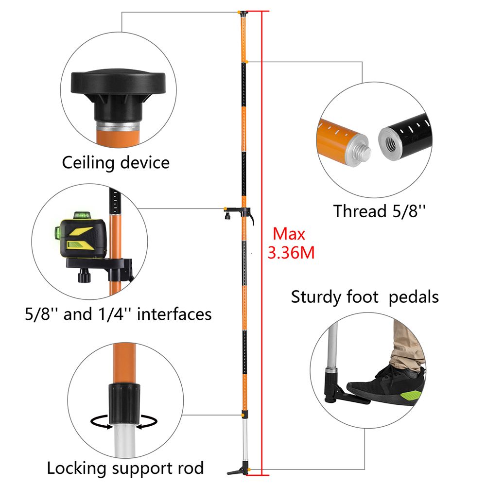 3.36M Laser Level Extend Bracket  Telescopic Rod 5/8 And 1/4 Interface Elongation Support Stand(FLP370A)
