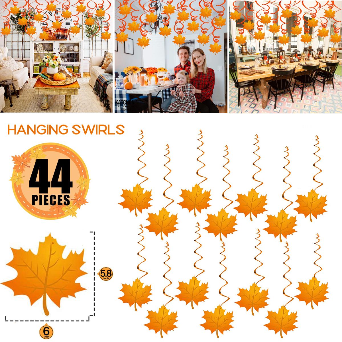 44Pcs Thanksgiving Halloween Hanging Swirls Decoration DIY Ceiling For Home Office Turkey Pumpkin Chicken Maple Leaves Cherry Corn Cutouts Party Decor