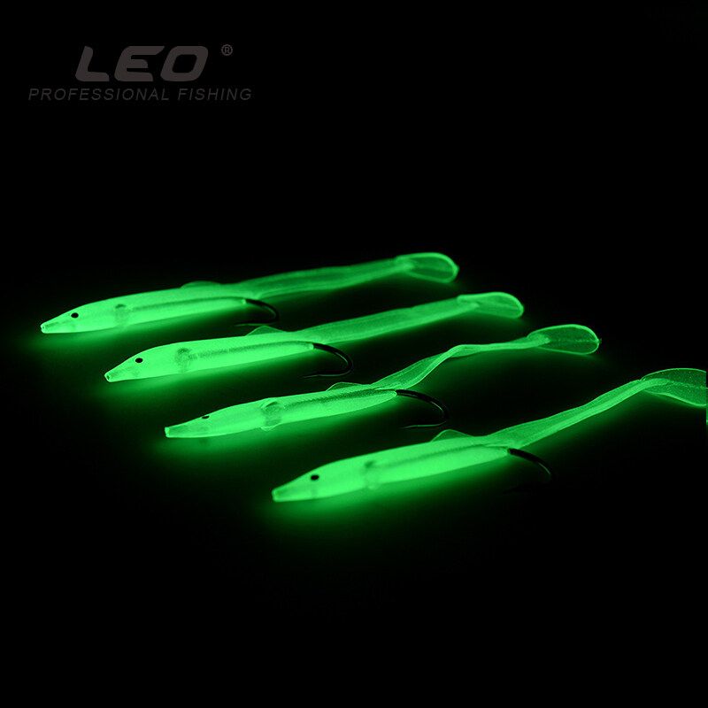4-10pcs Green Luminous Cod Sea Boat Wreck Gummi Eel Hooks 5.5cm