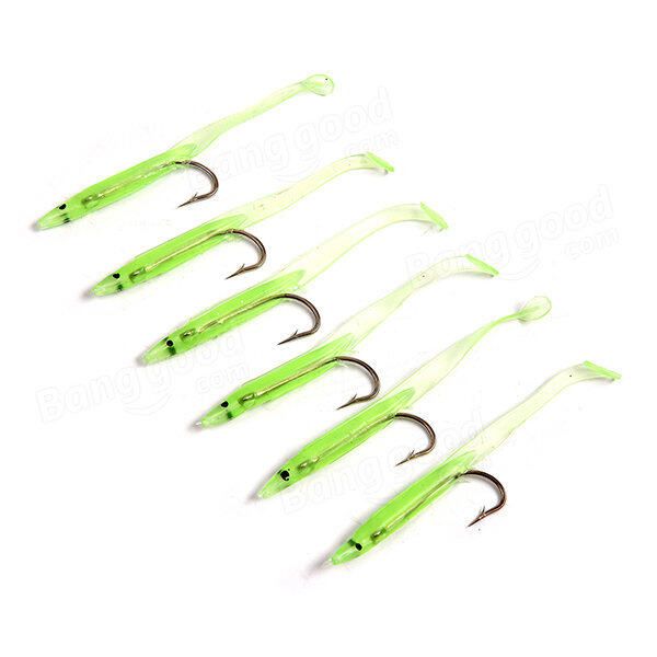 4-10pcs Green Luminous Cod Sea Boat Wreck Gummi Eel Hooks 5.5cm