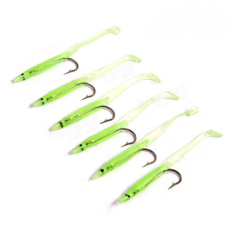 4-10pcs Green Luminous Cod Sea Boat Wreck Gummi Eel Hooks 5.5cm