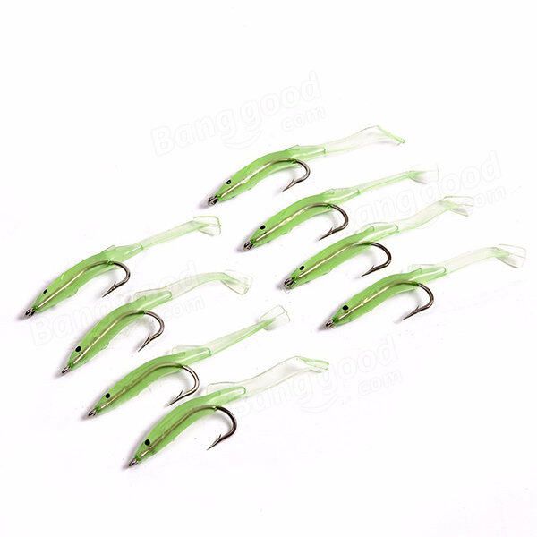 4-10pcs Green Luminous Cod Sea Boat Wreck Gummi Eel Hooks 5.5cm