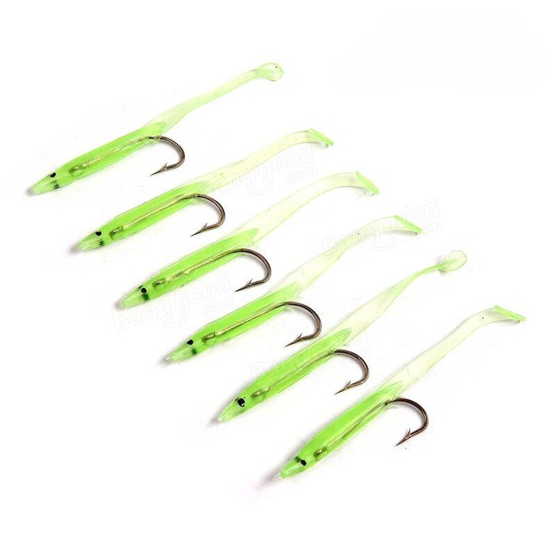 4-10pcs Green Luminous Cod Sea Boat Wreck Gummi Eel Hooks 5.5cm