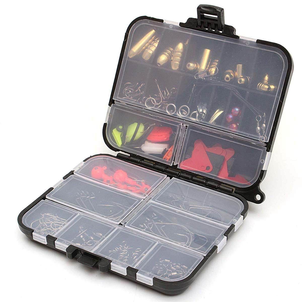 128pcs Hooks Baits Tackle Box Full Storage Case Tool Set Black