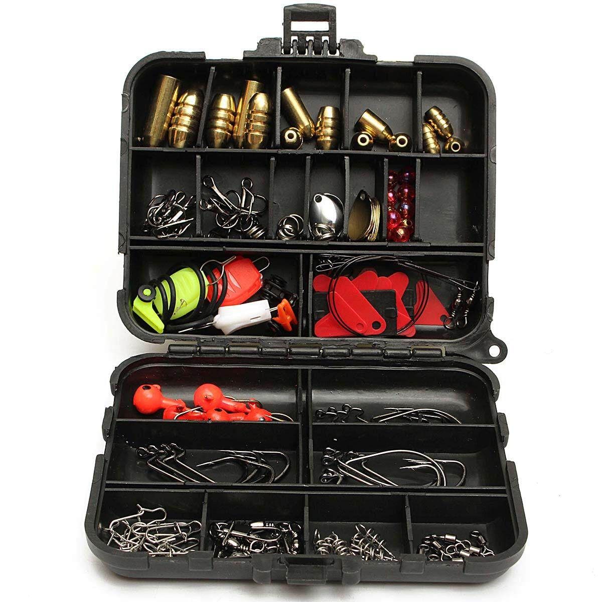 128pcs Hooks Baits Tackle Box Full Storage Case Tool Set Black