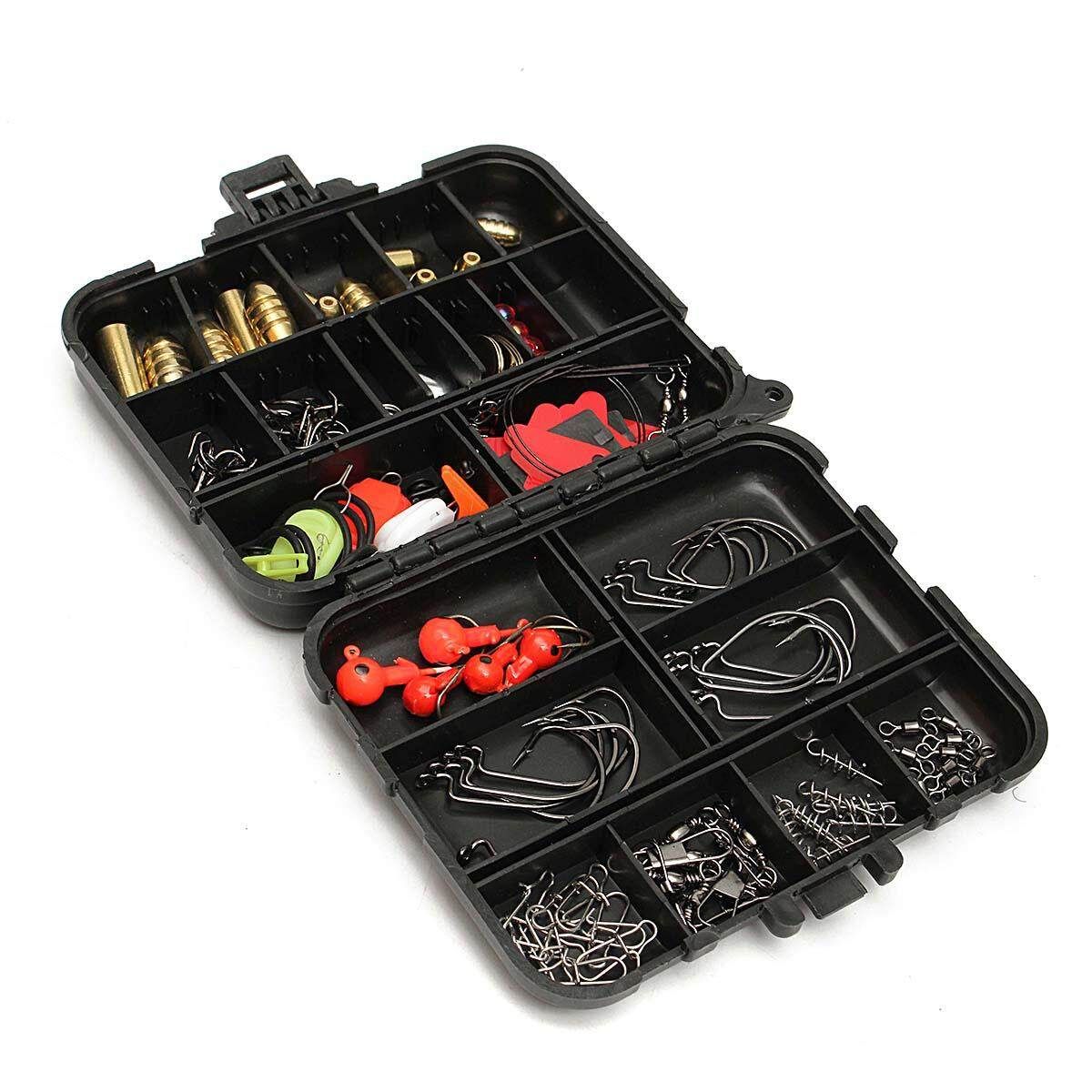 128pcs Hooks Baits Tackle Box Full Storage Case Tool Set Black