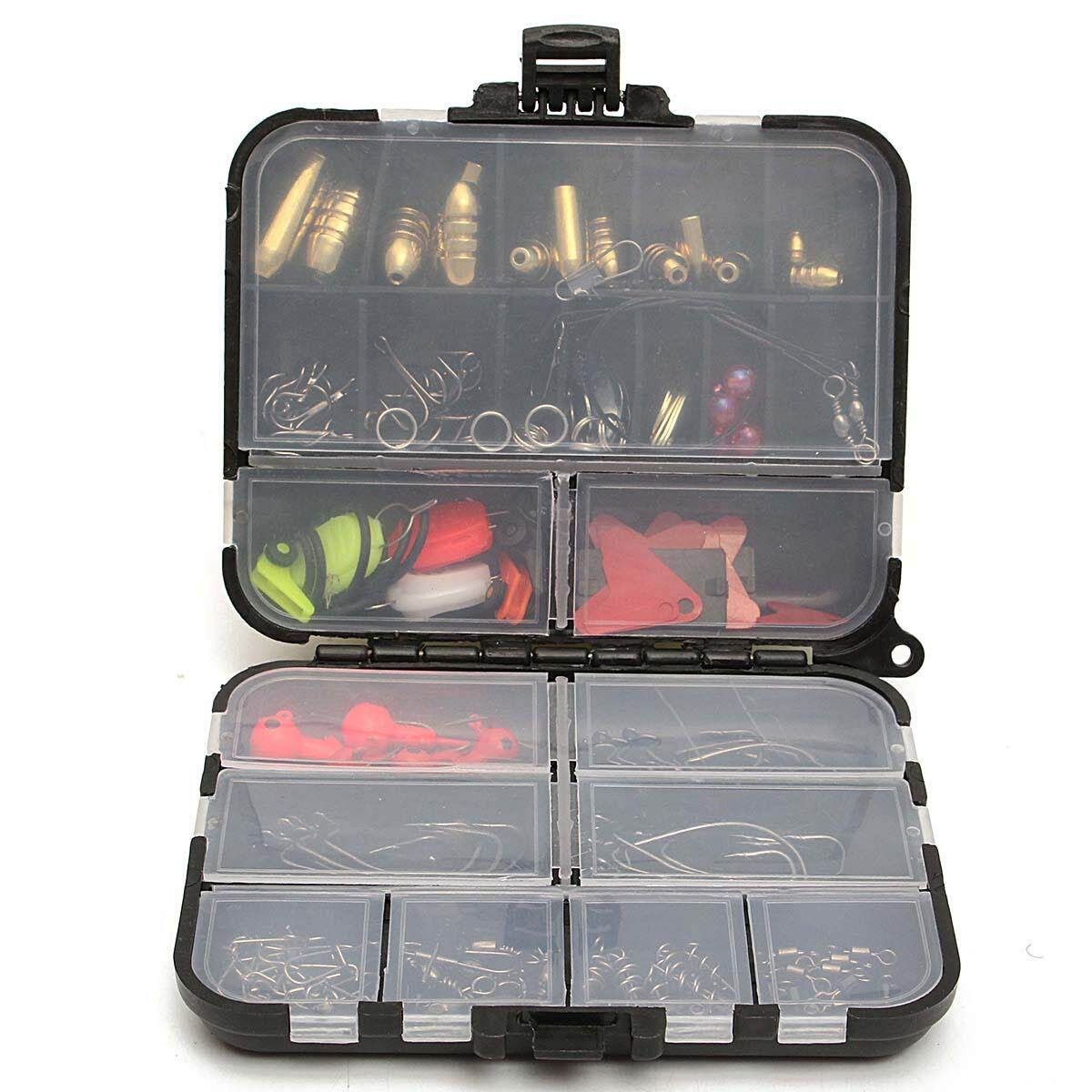 128pcs Hooks Baits Tackle Box Full Storage Case Tool Set Black