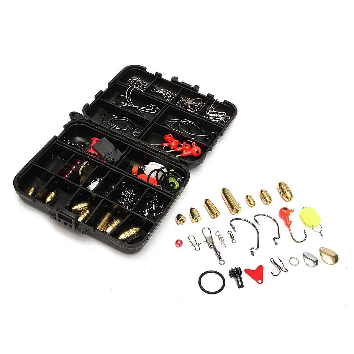 128pcs Hooks Baits Tackle Box Full Storage Case Tool Set Black