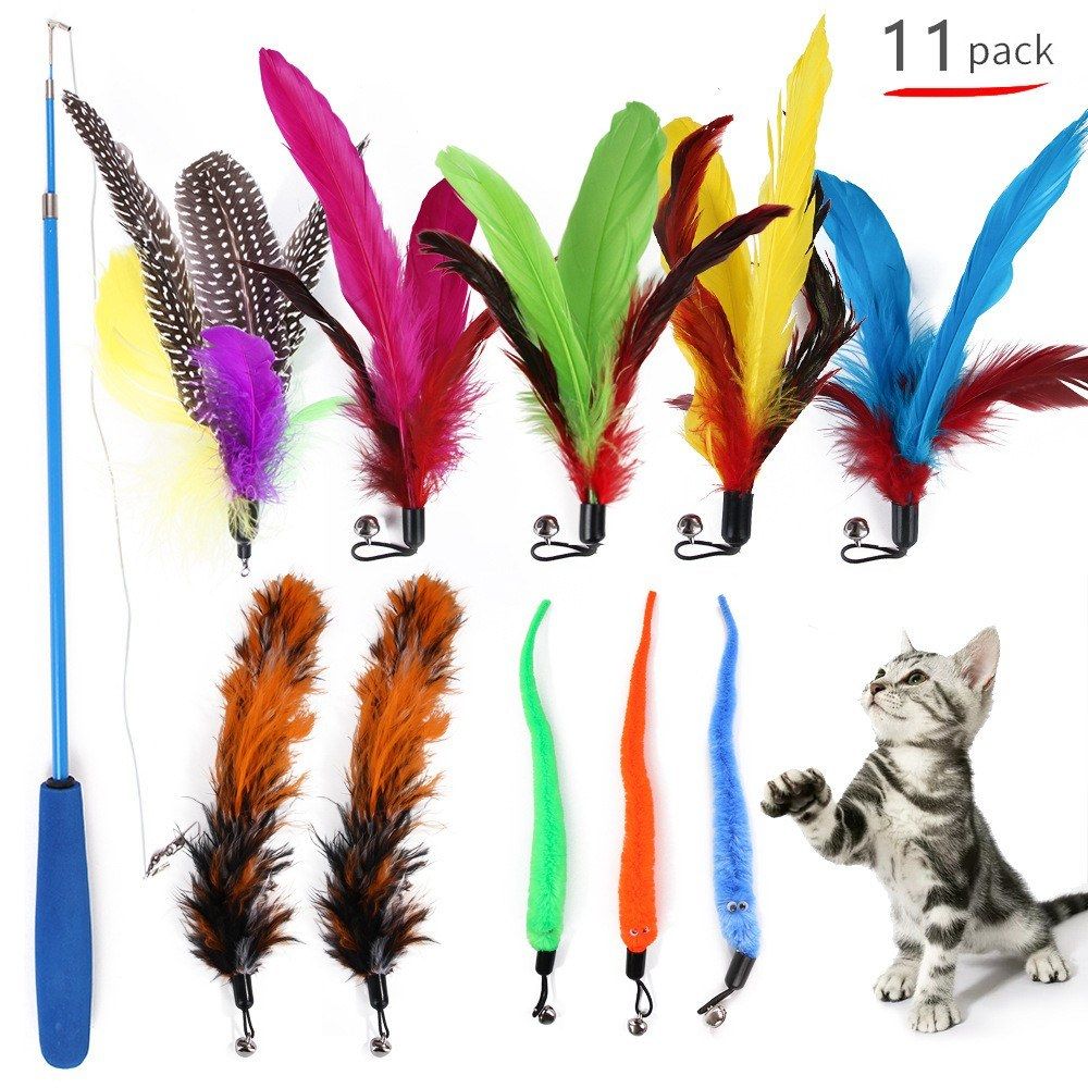 Cat Feather Rod Interactive Feather Teaser Retractable Cat
