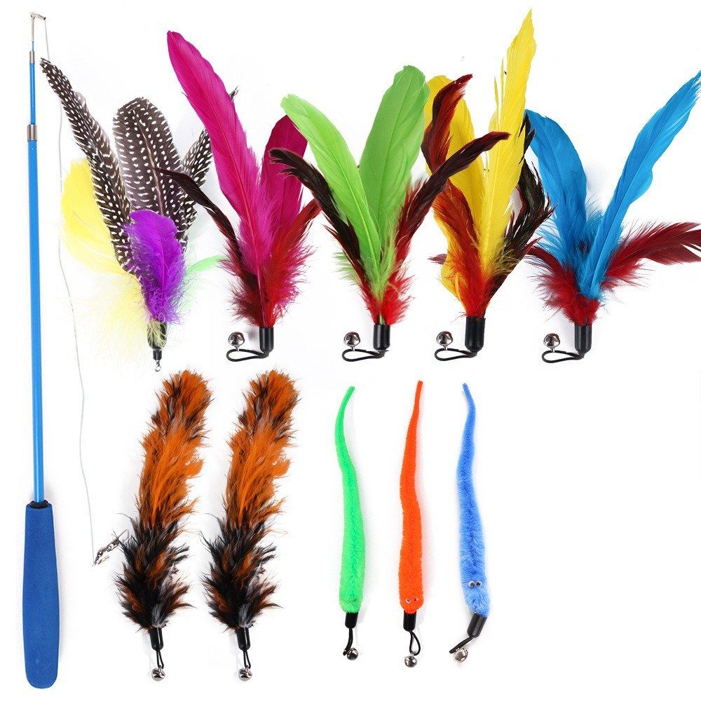 Cat Feather Rod Interactive Feather Teaser Retractable Cat