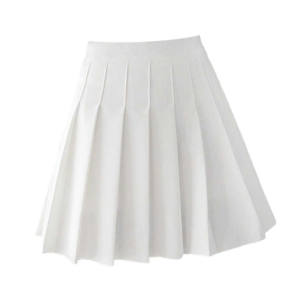 Women Girls Mini Skirt High Waist Pleated Skater Tennis Skirt White S