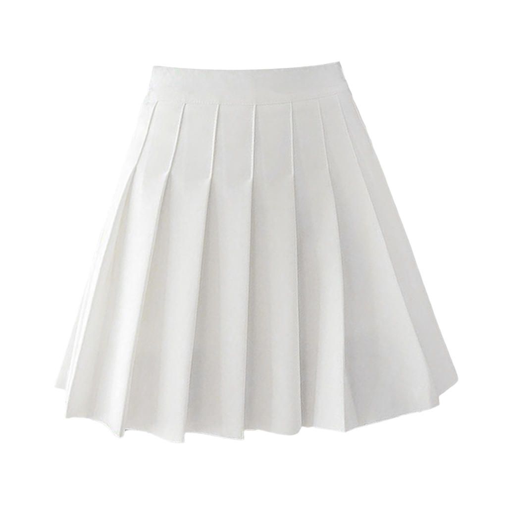 Women Girls Mini Skirt High Waist Pleated Skater Tennis Skirt White S