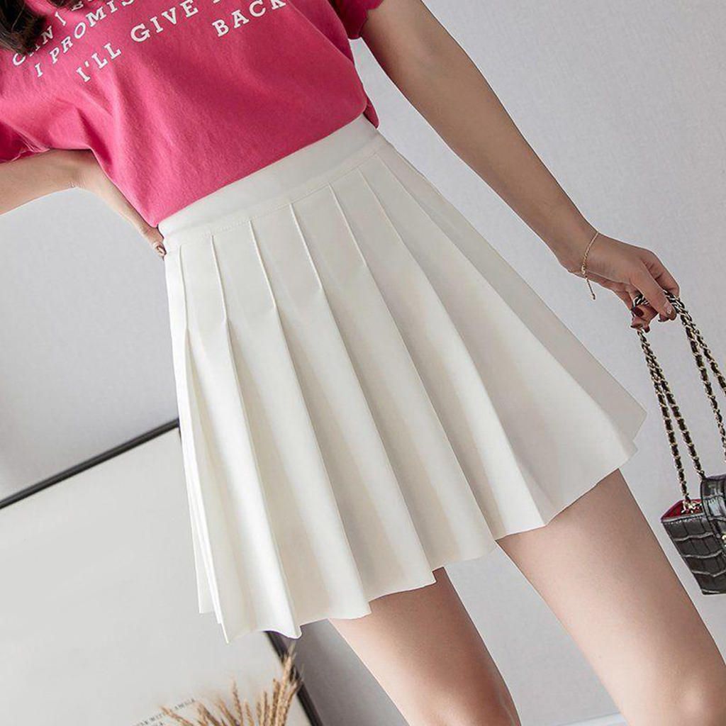Women Girls Mini Skirt High Waist Pleated Skater Tennis Skirt White S