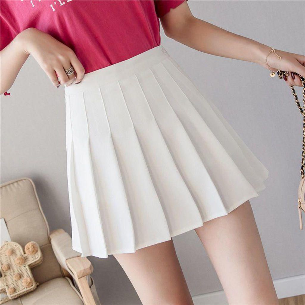 Women Girls Mini Skirt High Waist Pleated Skater Tennis Skirt White S