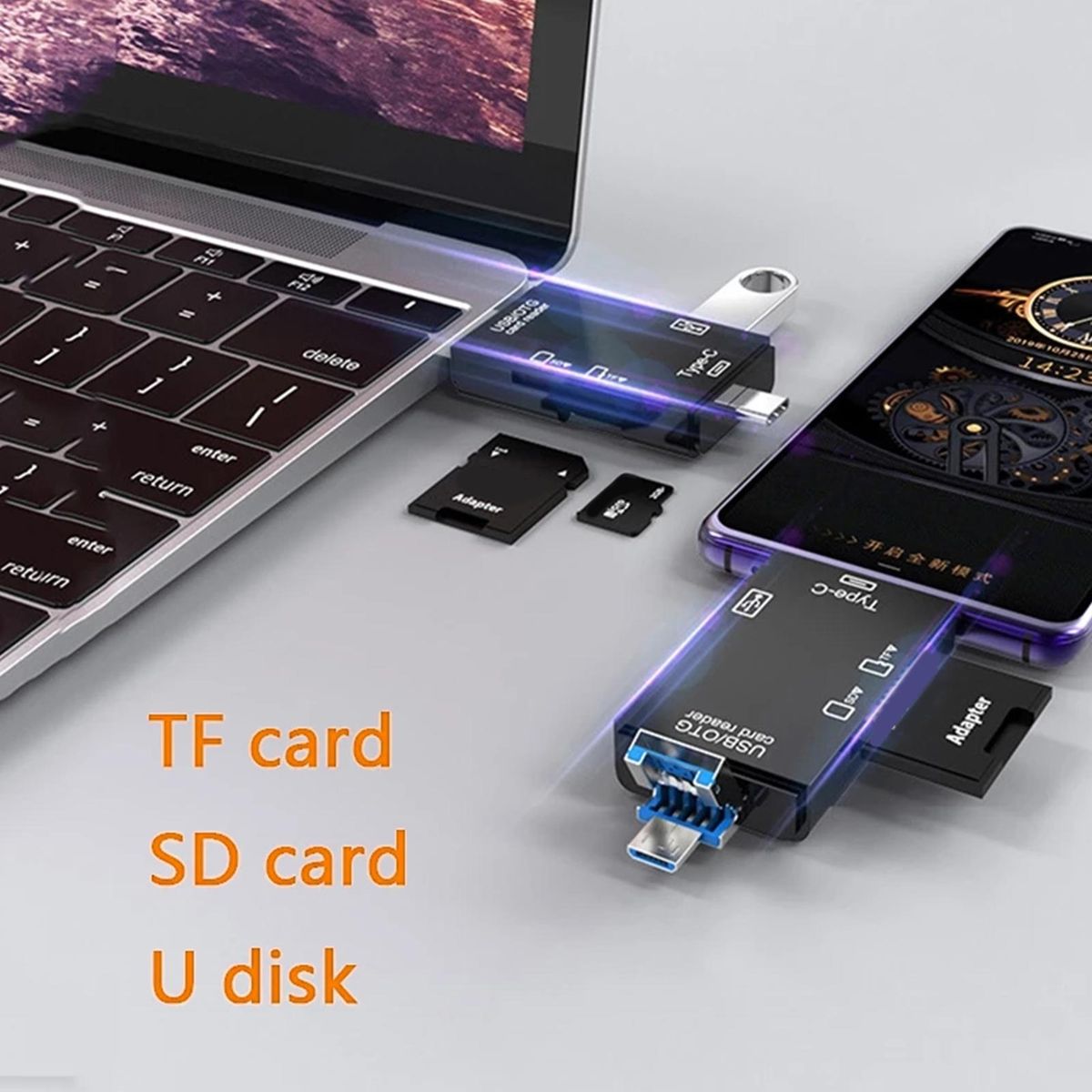 3 IN 1 Multifunctional USB 2.0 Type-c Micro-SD TF-White