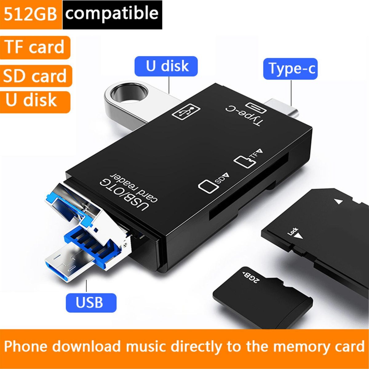 3 IN 1 Multifunctional USB 2.0 Type-c Micro-SD TF-White