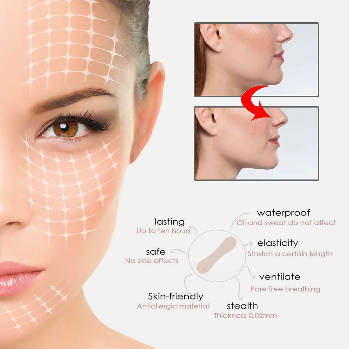 40Pcs Face Lift Tape V-shaped Tighten Skin Invisible Patch