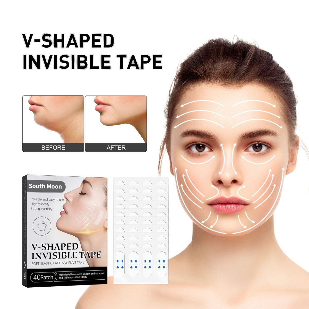 40Pcs V-shaped Invisible Tape Face Lift Tightening Sticker