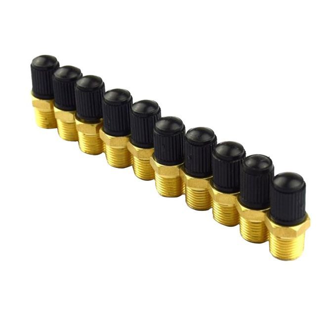 10pcs/Set 1/8 NPT MPT Brass Air Compressor Tank Fill Valve Double Heads" Gold & Black
