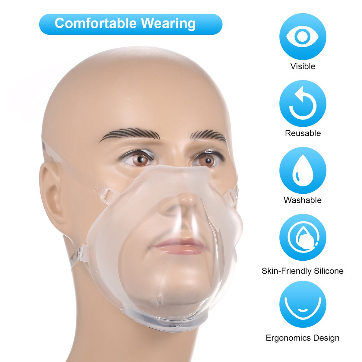 Transparent Face-Mask Reusable Face Protection Clear Face