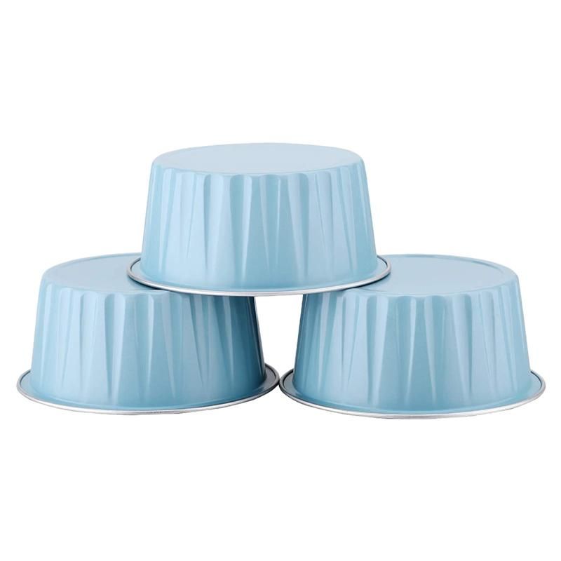 100Pcs 5Oz 125Ml Disposable Cake Baking Cups Muffin Liners Cups with Lids Aluminum Foil Cupcake Baking Cups-Blue