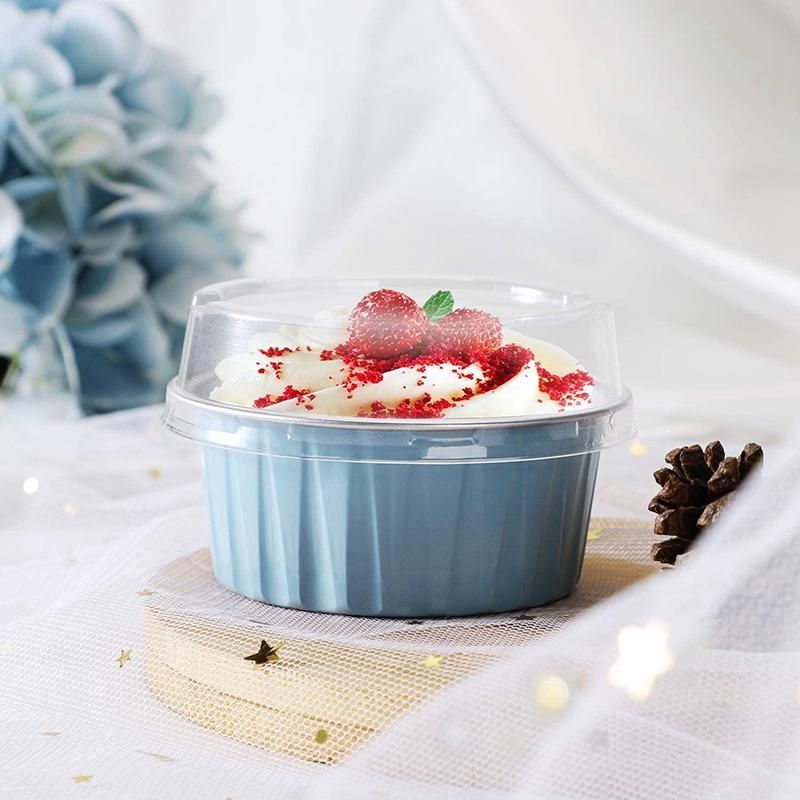 100Pcs 5Oz 125Ml Disposable Cake Baking Cups Muffin Liners Cups with Lids Aluminum Foil Cupcake Baking Cups-Blue