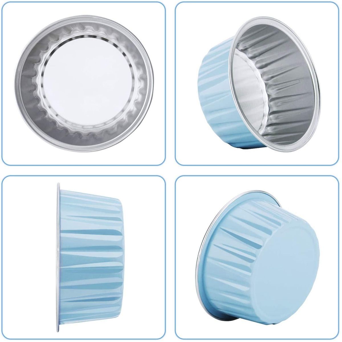 100Pcs 5Oz 125Ml Disposable Cake Baking Cups Muffin Liners Cups with Lids Aluminum Foil Cupcake Baking Cups-Blue