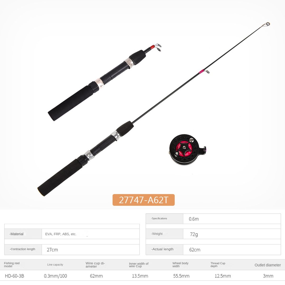 Ice Winter Fishing Rod with Reel Combo Set Ice F