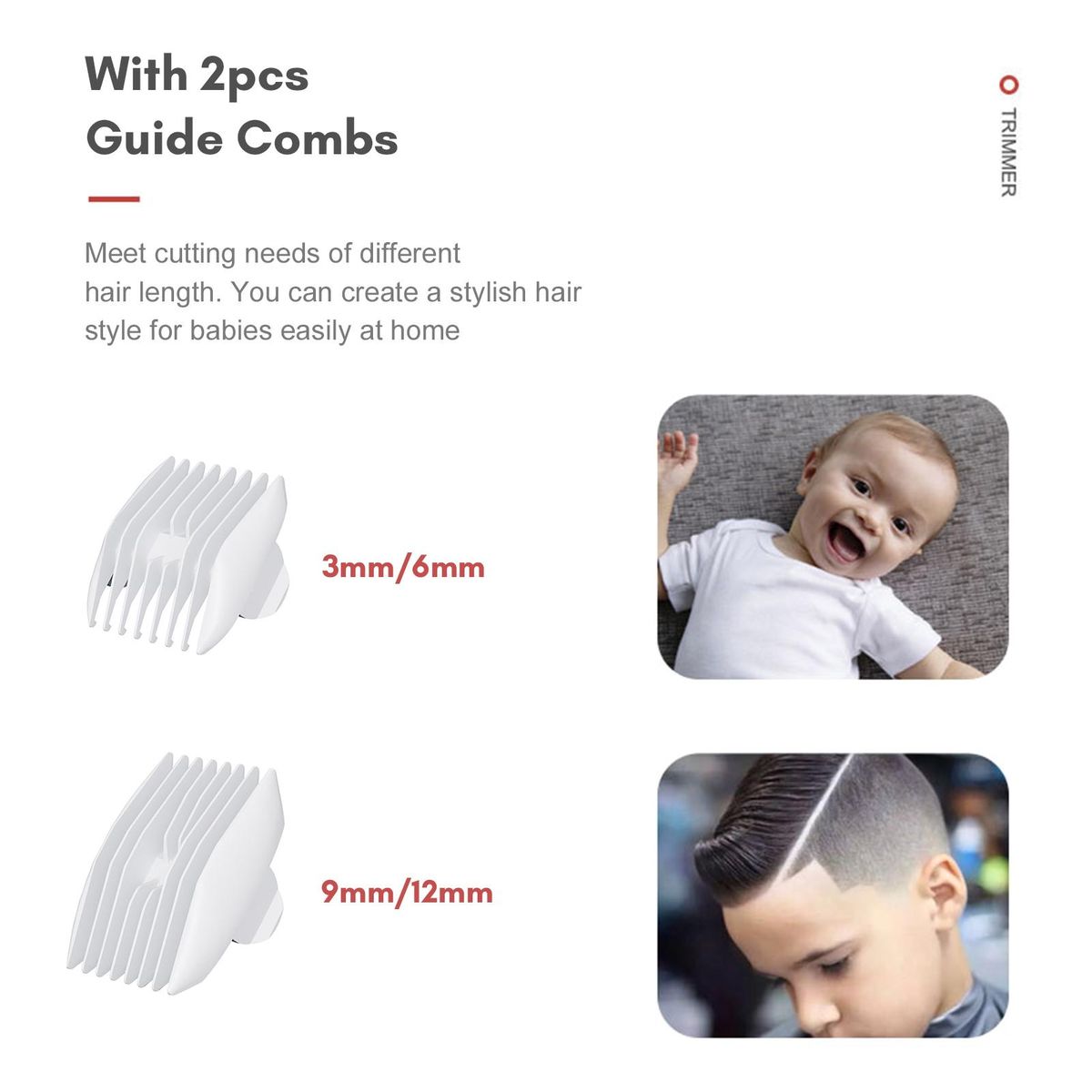 Vacuum Baby Hair Clipper Cordless Electric Hair Trimmer for Kids and Children Low Noise IPX7 Waterproof Built-in Battery with 2 Guide Combs