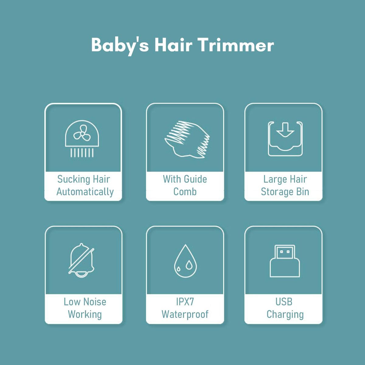 Vacuum Baby Hair Clipper Cordless Electric Hair Trimmer for Kids and Children Low Noise IPX7 Waterproof Built-in Battery with 2 Guide Combs