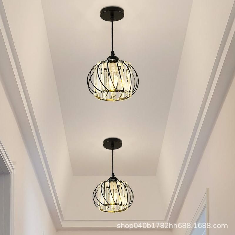 Crystal Aisle Light Simple Modern Bedroom Bedside Light Corridor Small Chandelier Nordic LED Ceiling Light Balcony Light without light source Golden oval chandelier