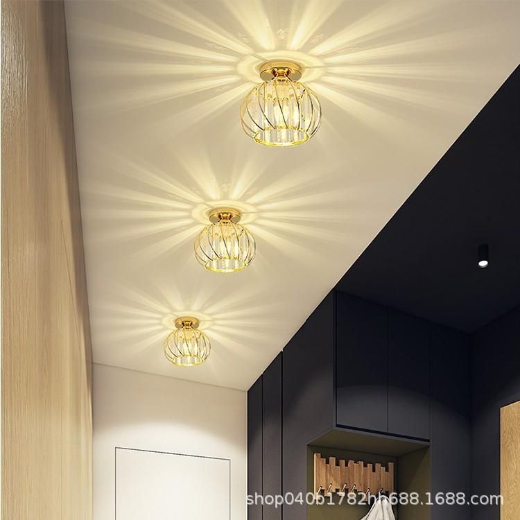 Crystal Aisle Light Simple Modern Bedroom Bedside Light Corridor Small Chandelier Nordic LED Ceiling Light Balcony Light without light source Golden oval chandelier