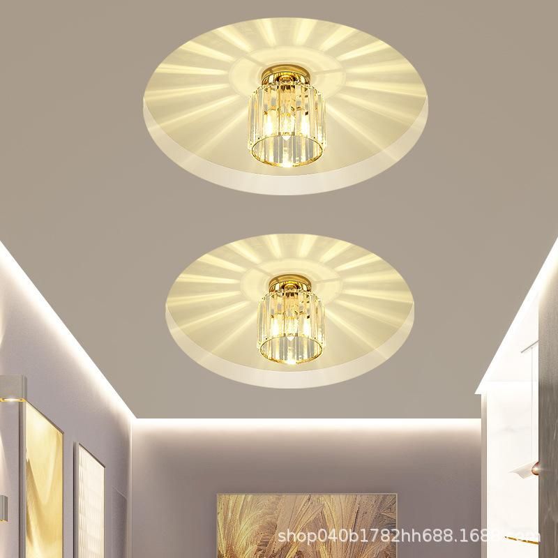 Crystal Aisle Light Simple Modern Bedroom Bedside Light Corridor Small Chandelier Nordic LED Ceiling Light Balcony Light without light source Golden oval chandelier