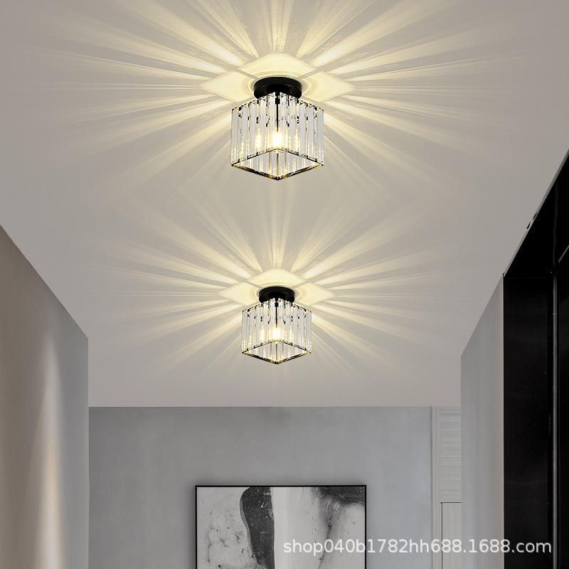 Crystal Aisle Light Simple Modern Bedroom Bedside Light Corridor Small Chandelier Nordic LED Ceiling Light Balcony Light without light source Golden oval chandelier