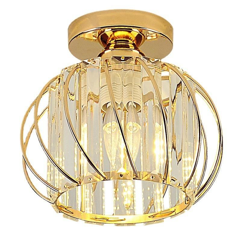 Crystal Aisle Light Simple Modern Bedroom Bedside Light Corridor Small Chandelier Nordic LED Ceiling Light Balcony Light without light source Golden oval chandelier