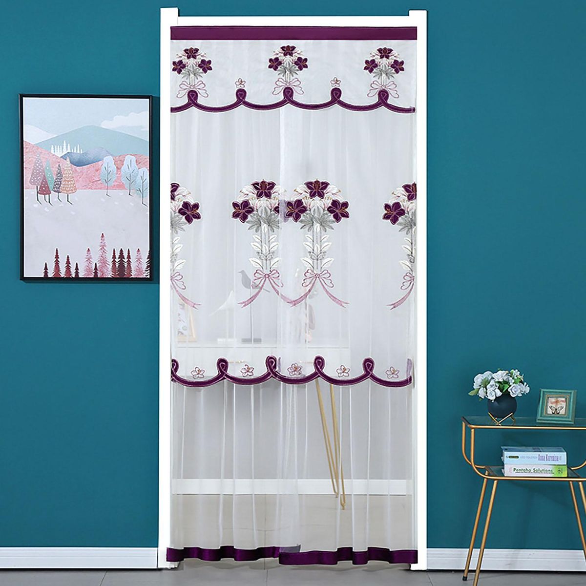 Window Curtain Door Kitchen Curtain Partition Drape Purple