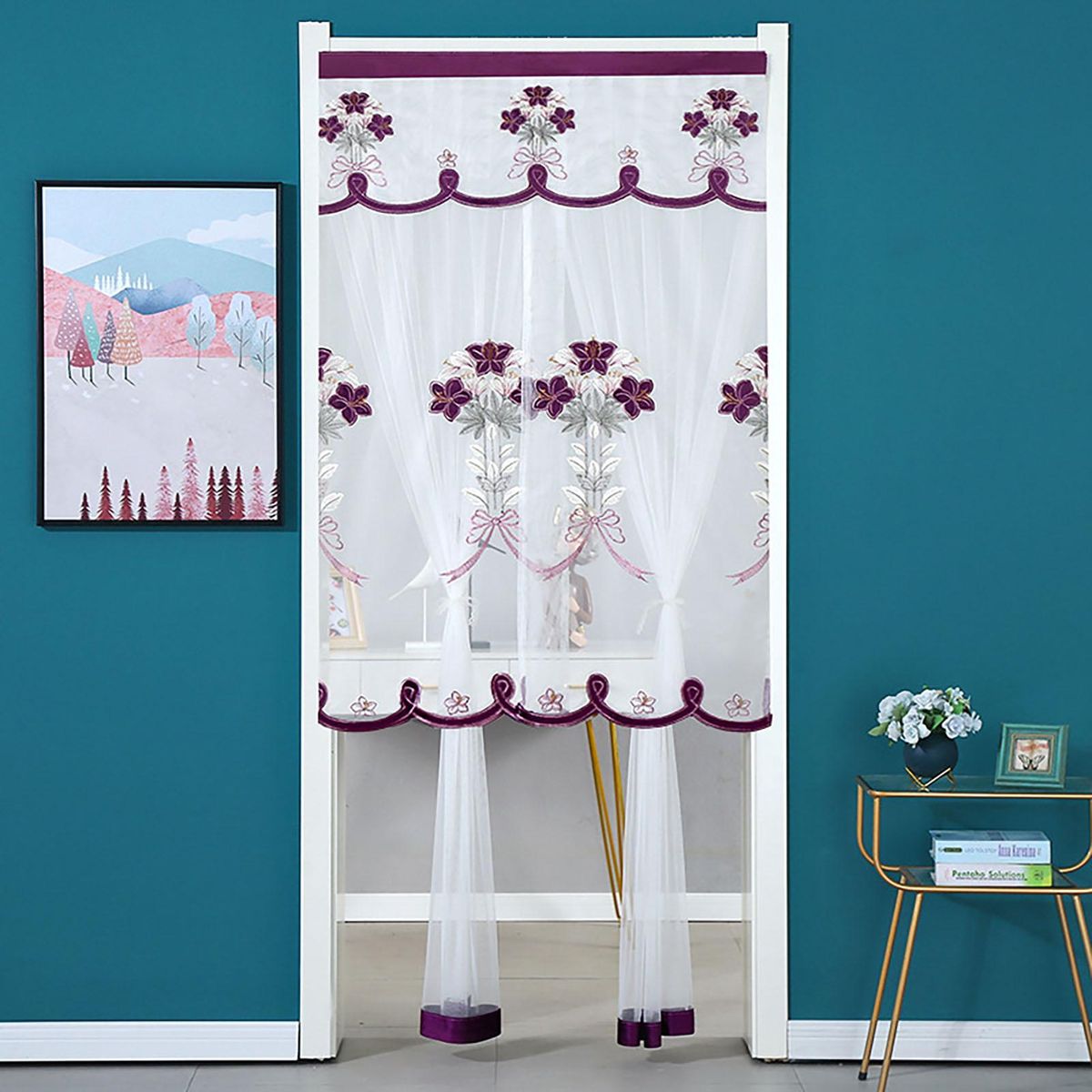 Window Curtain Door Kitchen Curtain Partition Drape Purple