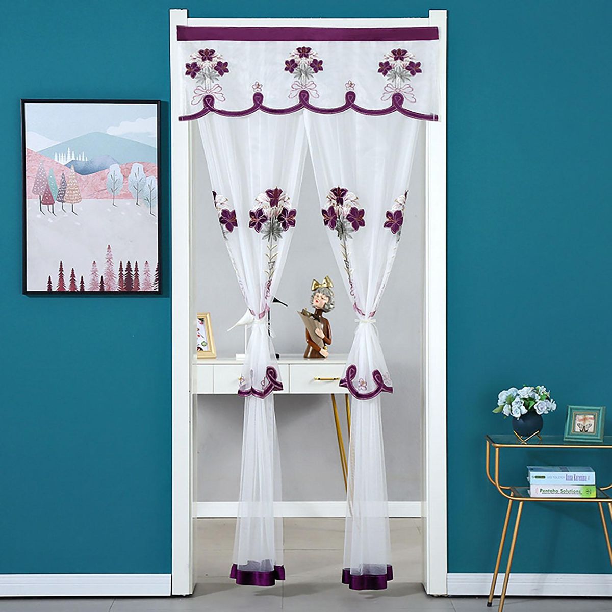 Window Curtain Door Kitchen Curtain Partition Drape Purple