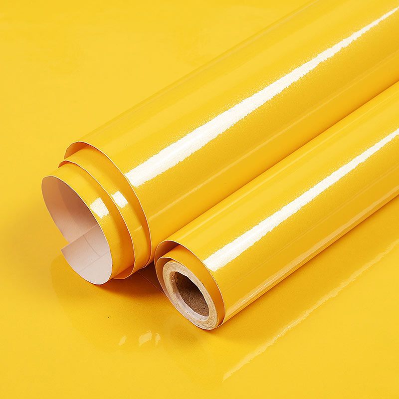 Vinyl Decorative Stickers Waterproof Wallpaper Self Adhesive Solid Color Plain Sticker For Bedroom Living Room Renovation Paster-Shiny Yellow