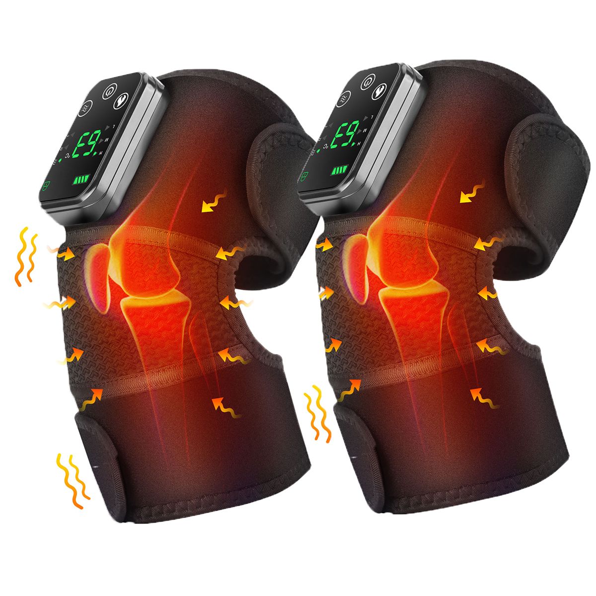 (2 Pcs)Electric Heating Knee Pads Vibration Massager Hot Compress Therapy Support Brace Heated Physiotherapy Joint Elbow Leg Arthritis DON