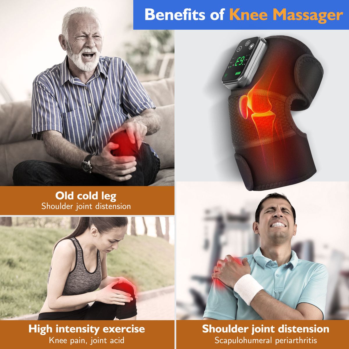 (2 Pcs)Electric Heating Knee Pads Vibration Massager Hot Compress Therapy Support Brace Heated Physiotherapy Joint Elbow Leg Arthritis DON