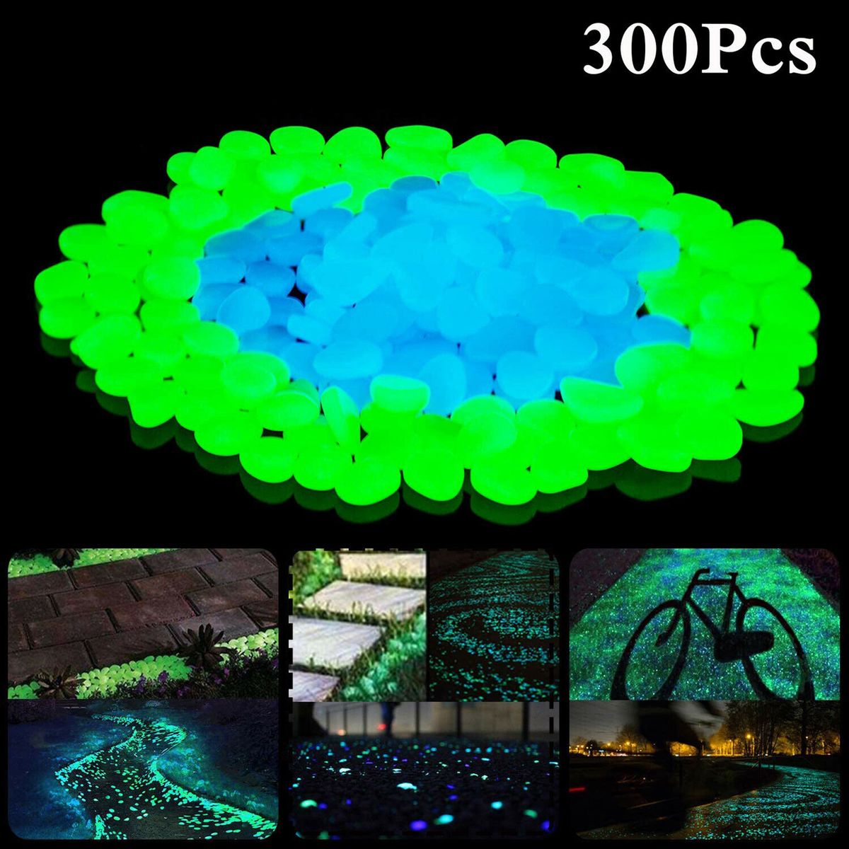 300Pcs Glowing Rocks Outdoor Glow Decorative Stones Garden