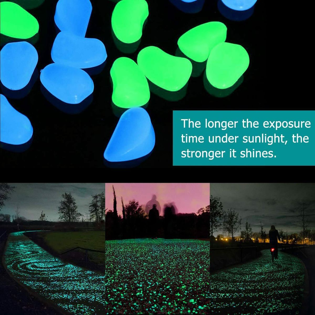 300Pcs Glowing Rocks Outdoor Glow Decorative Stones Garden