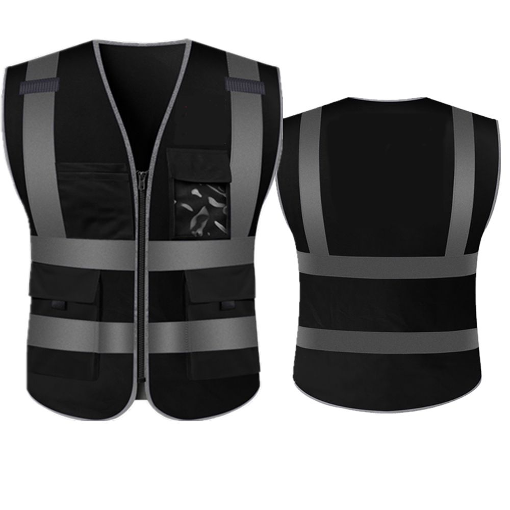 Hi Visibility Safety Vest With Reflective Strips-Black