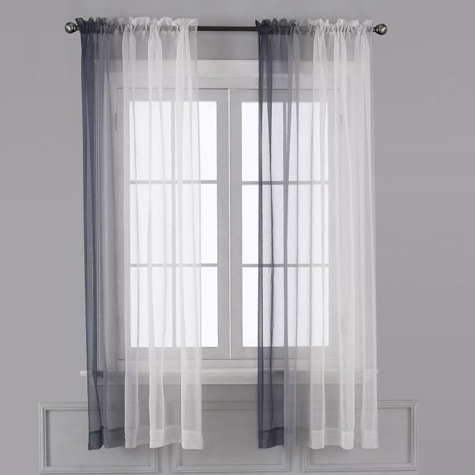 Ombre Sheer Curtains - Faux Linen Gradient Semi Voile Rod