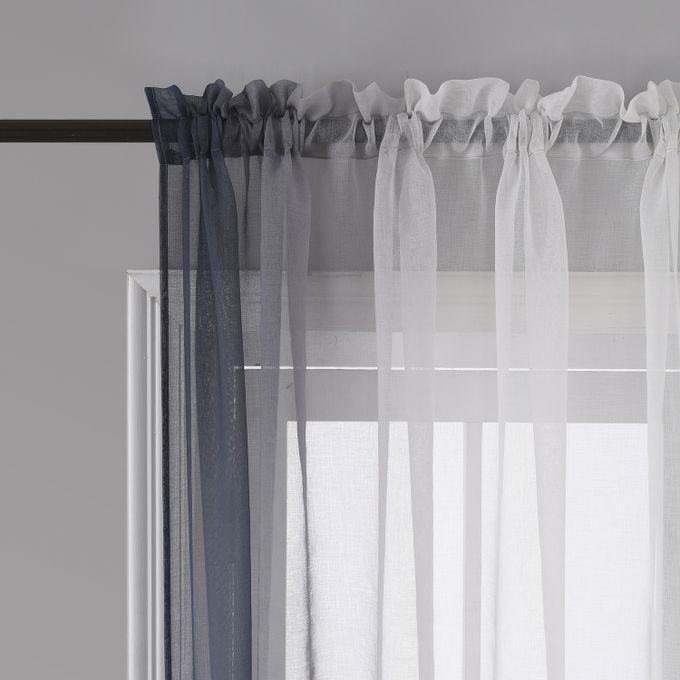 Ombre Sheer Curtains - Faux Linen Gradient Semi Voile Rod