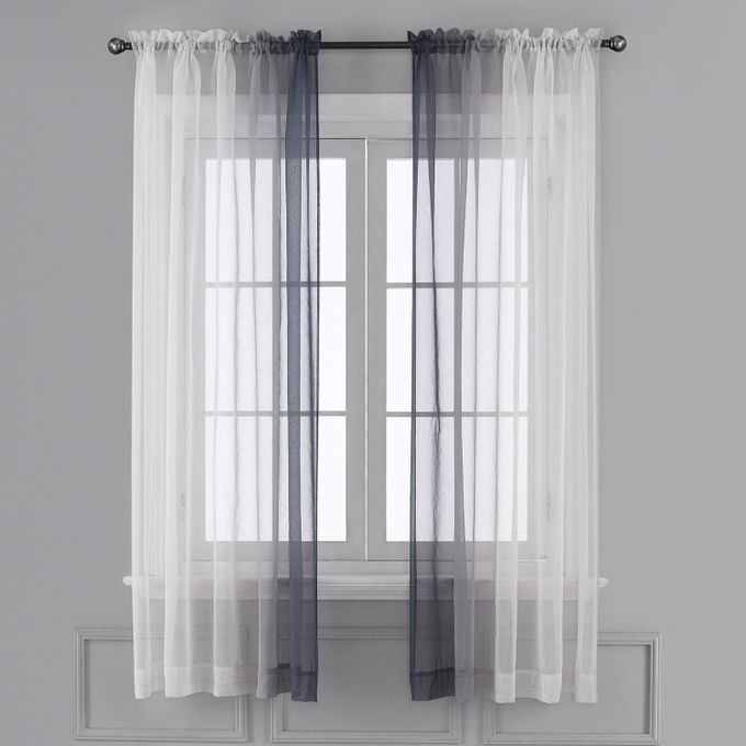 Ombre Sheer Curtains - Faux Linen Gradient Semi Voile Rod